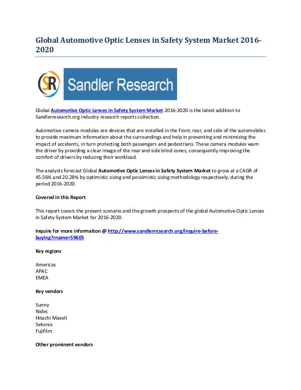 Complete Analysis of Global Automotive Optic Lenses in Safety System Complete Analysis of Global Automotive Optic Lense