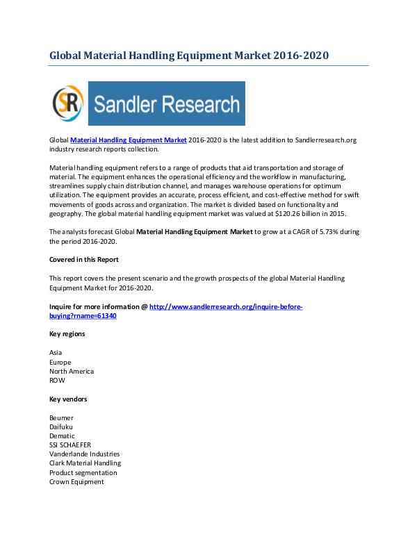 Global Material Handling Equipment Market : Complete Analysis Sep-2016