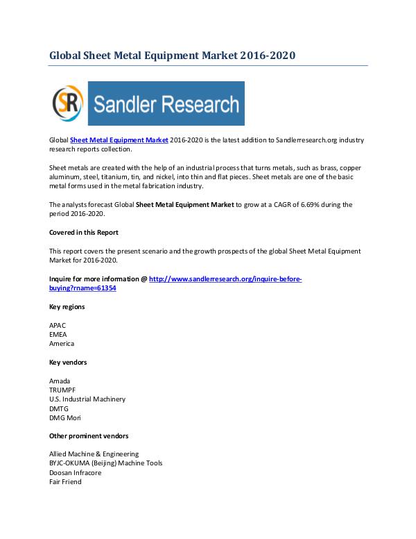 Market overview for Sheet Metal Equipment Market Report 2016-2020 Sep-2016