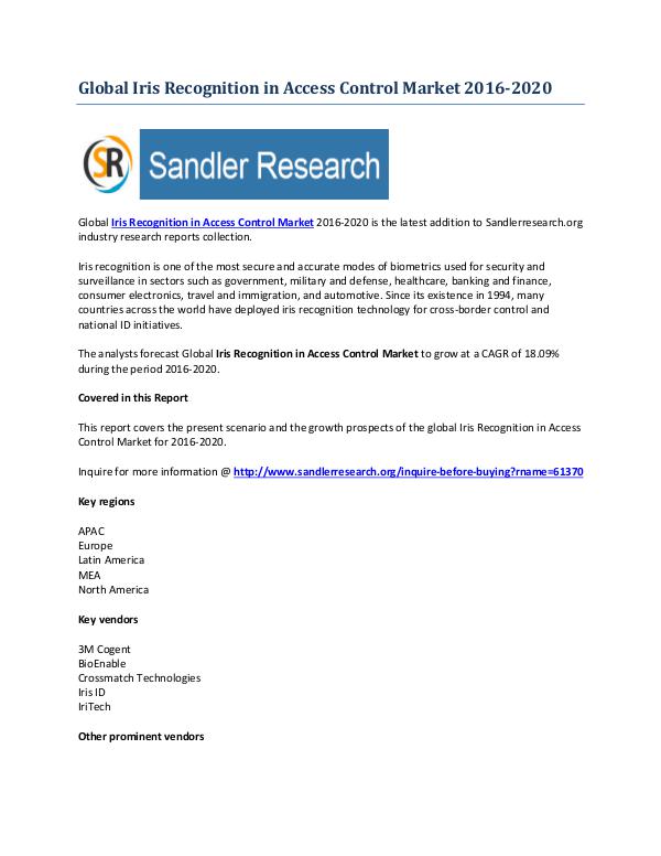 Growth of Iris Recognition in Access Control Market 2016-2020 Sep-2016