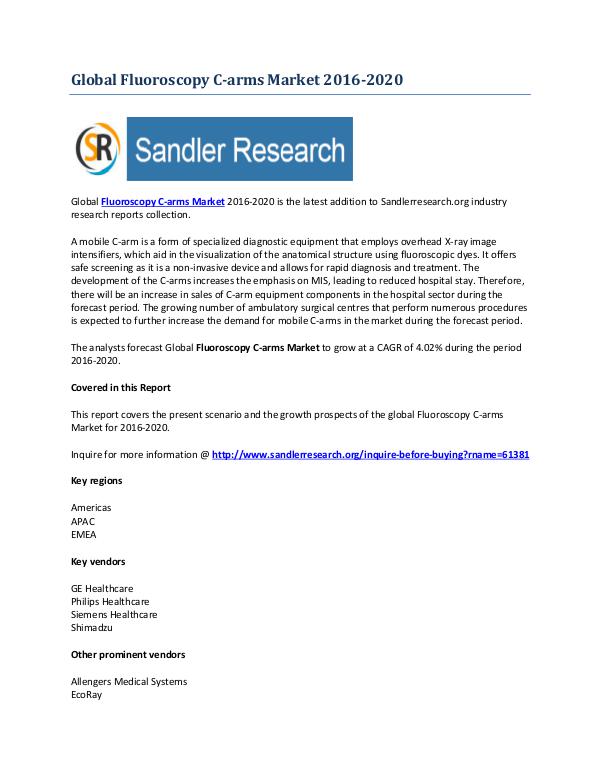 Fluoroscopy C-arms Market Research Analysis to 2020 Sep-2016