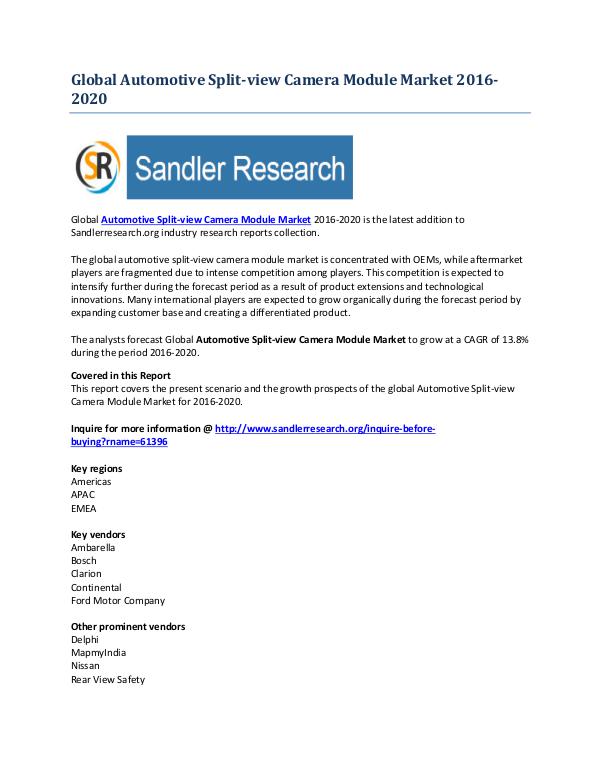 Growth Rate of Automotive Split-view Camera Module Market 2016-2020 Sep-2016