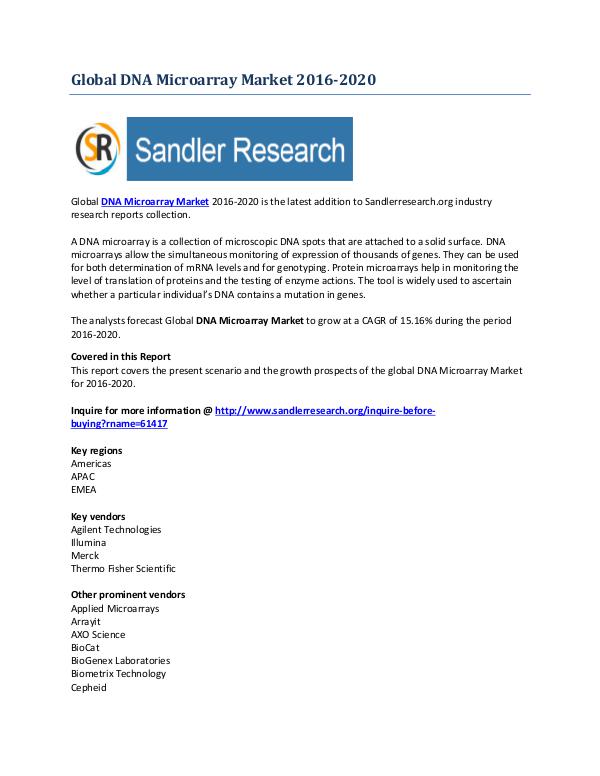 DNA Microarray Market Analysis Report for 2016-2020 Sep-2016