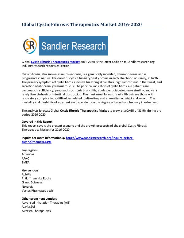 Market overview for Cystic Fibrosis Therapeutics Market Oct-2016