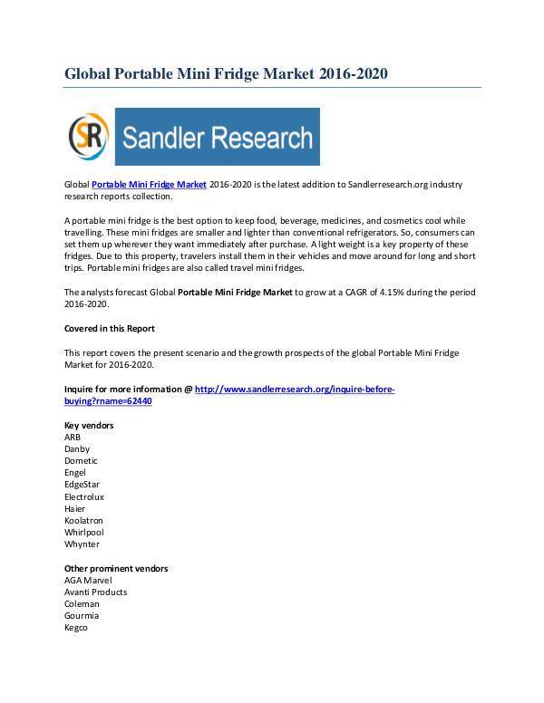 Portable Mini Fridge Market Segmentation Overview 2016 to 2020 Nov-2016