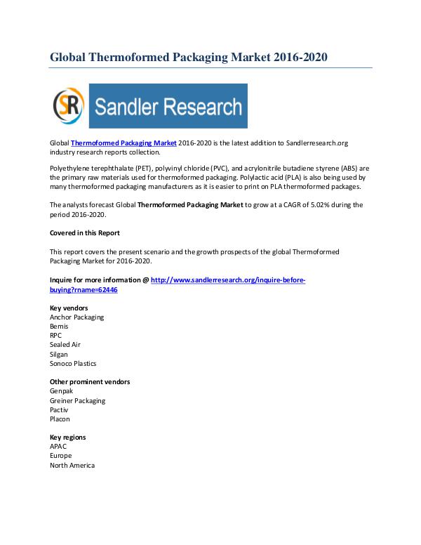 Outlook of Thermoformed Packaging Market Report During 2016-2020 Nov-2016