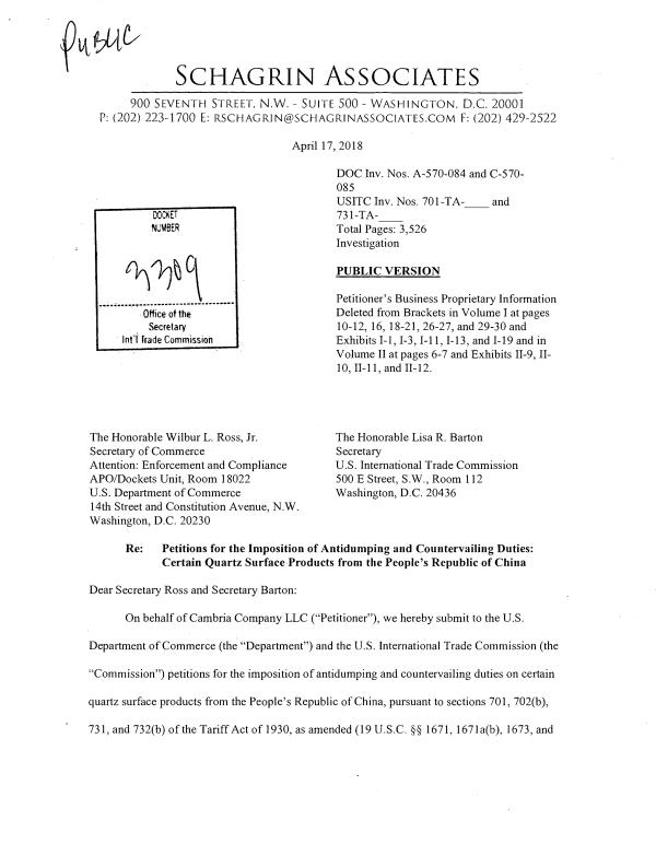 USITC Filing Chinese Quartz Imports Full Petition