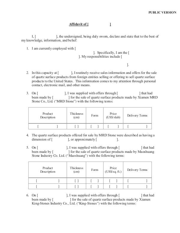 Pricing Affidavit