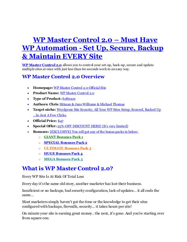 WP Master Control 2.0 Review - WP Master Control 2.0 +100 bonus items