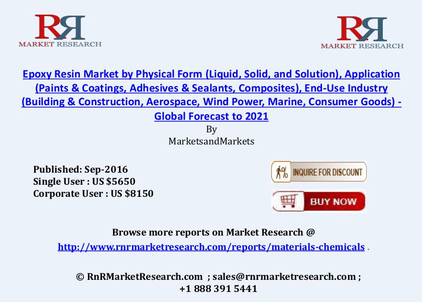 Epoxy Resin Market: Global Forecasts to 2021 Sept 2016