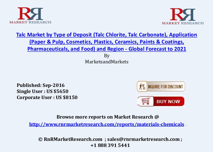 Talc Market Plastics Segment to Register High Growth by 2021 Sep 2016