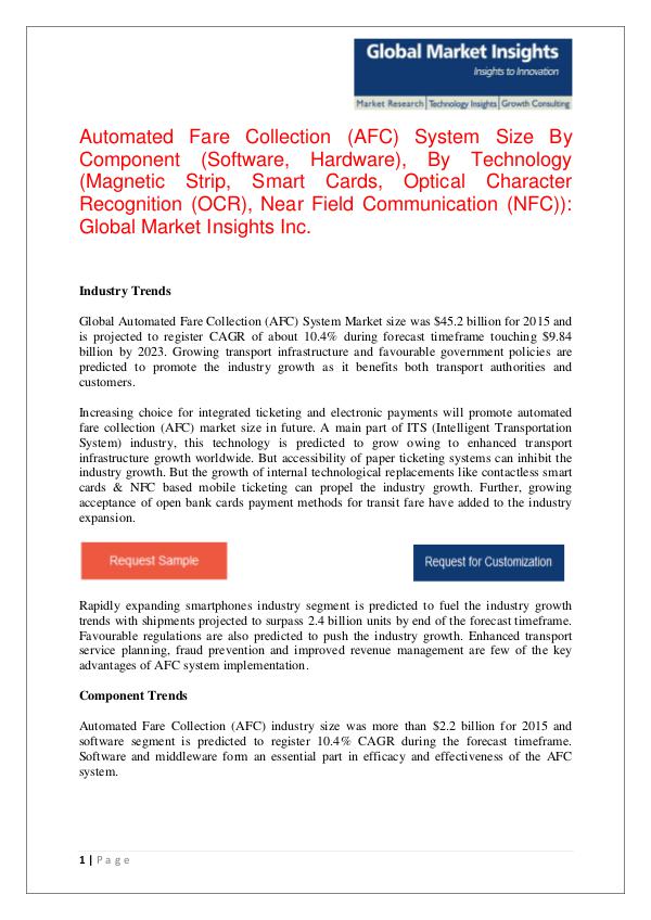 Automated Fare Collection (AFC) System Market forecast to exceed Automated Fare Collection (AFC) System Market reve