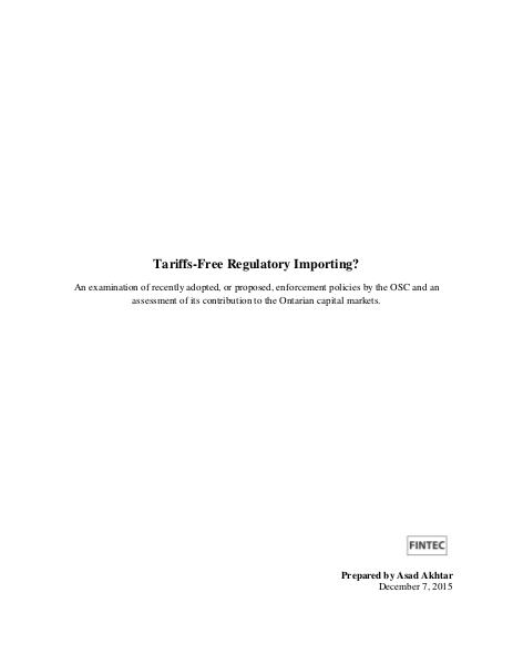 Tariffs-Free Regulatory Importing? Jul. 2016