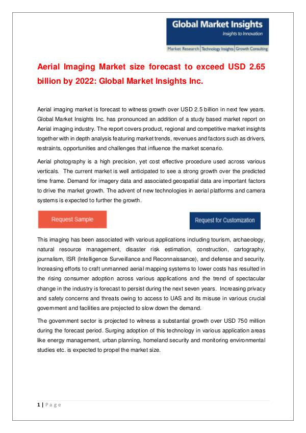 Aerial Imaging Market size to reach $2.64bn by next seven years Aerial Imaging Market size revenue