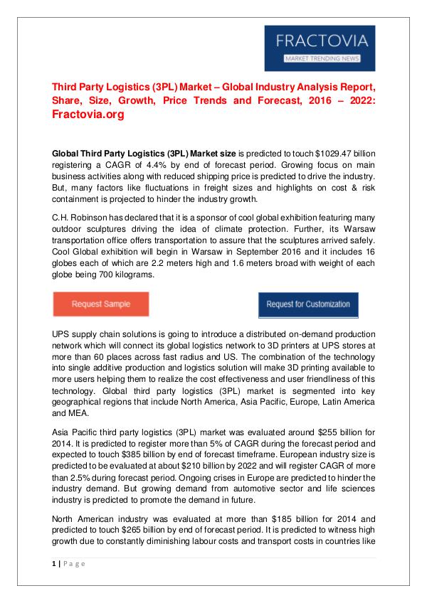 3PL Logistics Market – Global Industry Analysis Report, Share by 2022 Size, Growth, Price Trends and Forecast, 2022