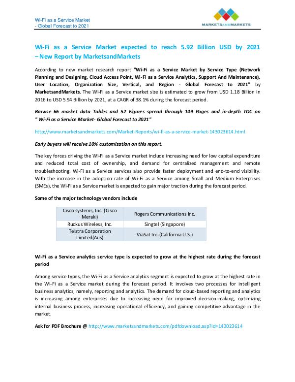 Wi-Fi as a Service Market worth 5.94 Billion USD by 2021 Wi-Fi as a Service Market worth 5.94 Billion USD b