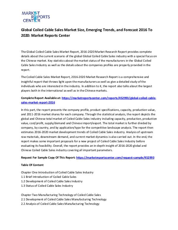 Emerging Research Reports Global Coiled Cable Sales Market