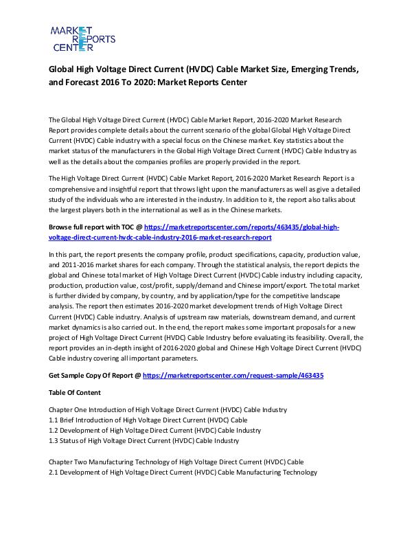 High Voltage Direct Current (HVDC) Cable Market