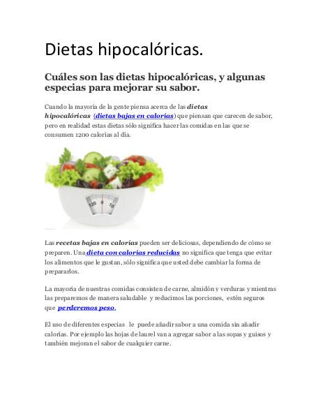 Dieta hipocalorica. Dietas hipocaloricas.