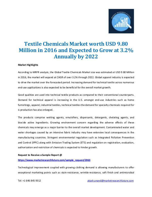 Market Research Future - Premium Research Reports Textile Chemical Market 2022