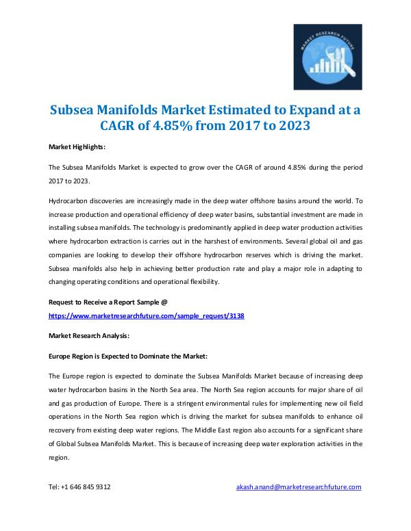 Market Research Future - Premium Research Reports Subsea Manifolds Market 2017-2023