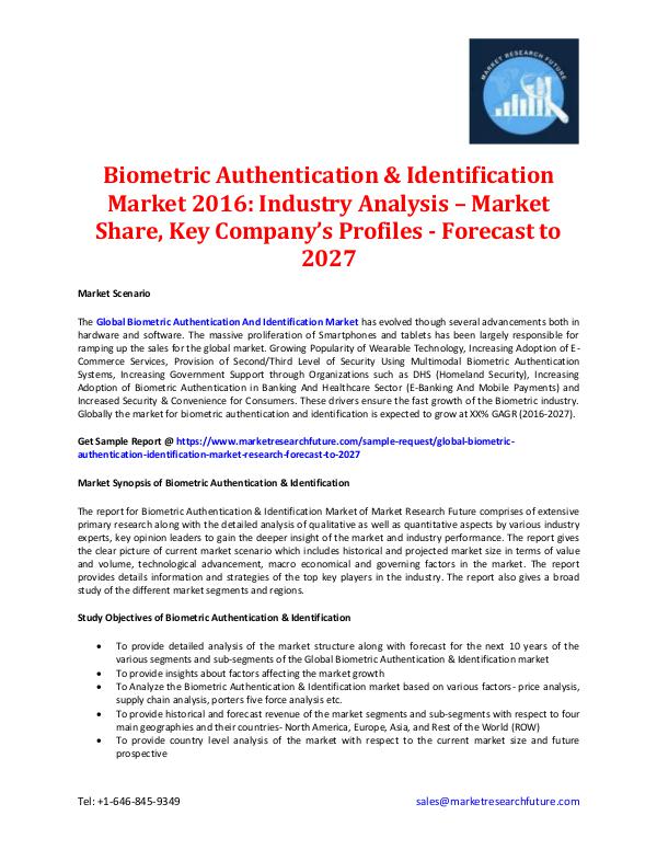 Biometric Authentication & Identification Market 2016-2027 Biometric Authentication & Identification Market