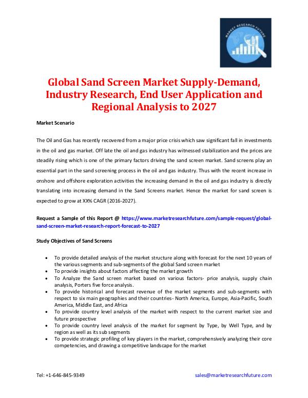 Market Research Future - Premium Research Reports Sand Screen Market -Trends & Forecast to 2027