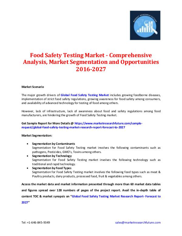 Market Research Future - Premium Research Reports Food Safety Testing Market Analysis- 2027