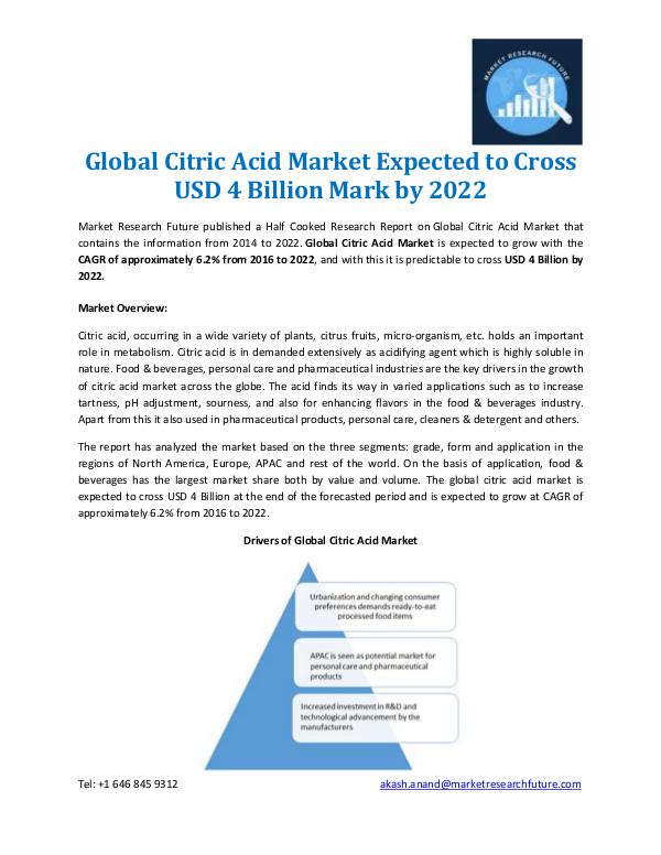 Global Citric Acid Market Overview 2022