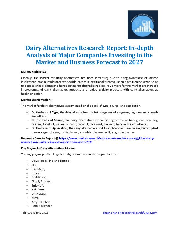 Market Research Future - Premium Research Reports Dairy Alternatives Market Research Report - 2027