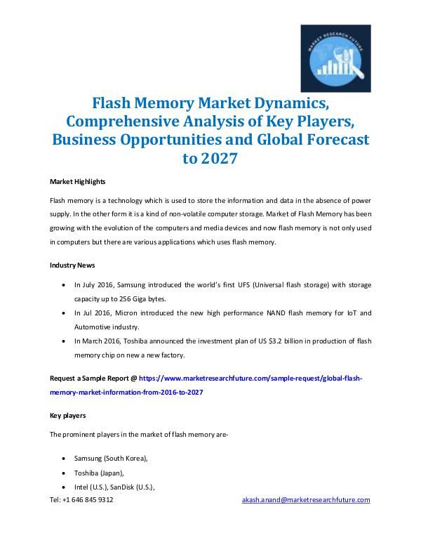 Market Research Future - Premium Research Reports Flash Memory Market Outlook 2016-2027