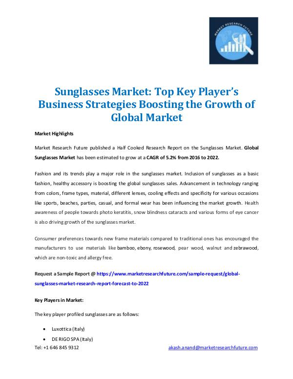 Market Research Future - Premium Research Reports Sunglasses Market Analysis 2016-2022