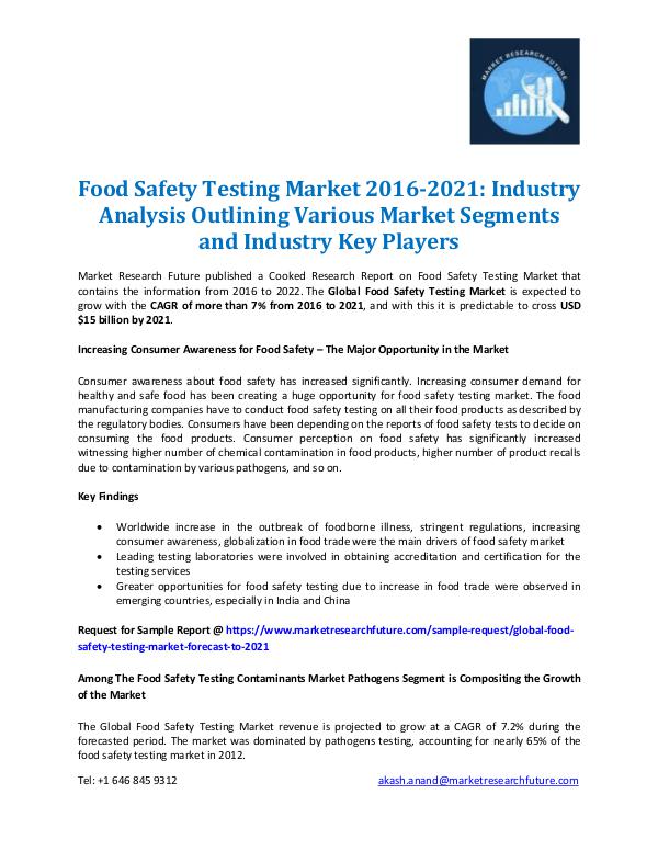 Market Research Future - Premium Research Reports Food Safety Testing Market Report 2021