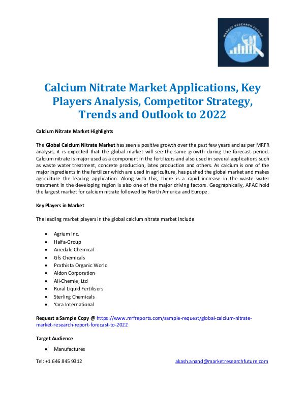 Market Research Future - Premium Research Reports Calcium Nitrate Market Applications 2022