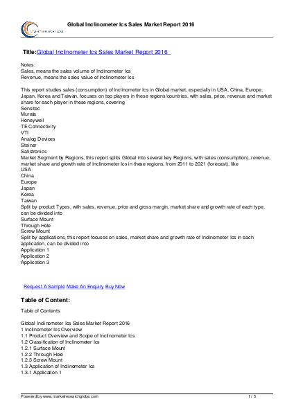Market Research Globe Global Inclinometer Ics Sales Market Report 2016
