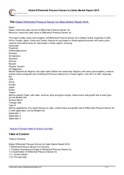 Differential Pressure Sensor Ics Sales Market 2021
