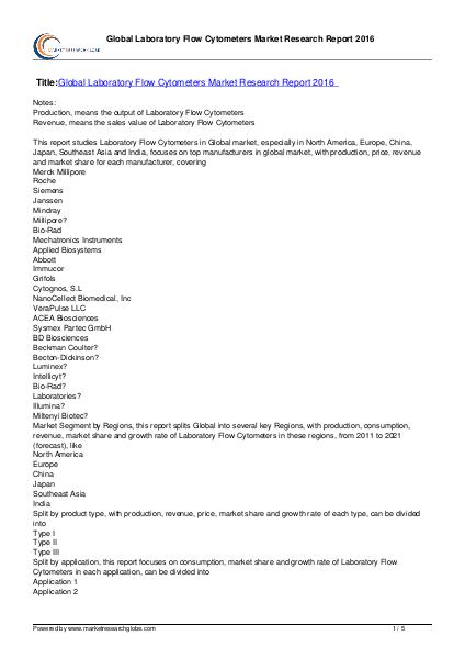 Laboratory Flow Cytometers Market Report 2021