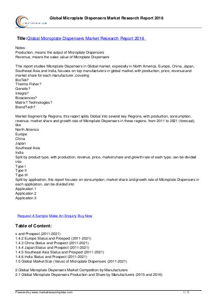 Market Research Globe Microplate Dispensers Market Research Report 2021