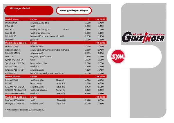 SYM Preisliste 2019