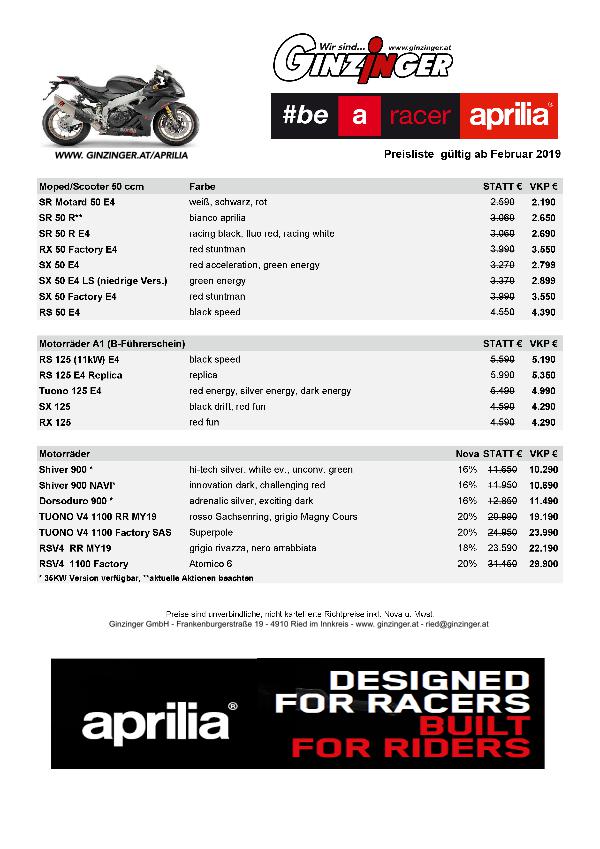 Aprilia Preisliste 2019