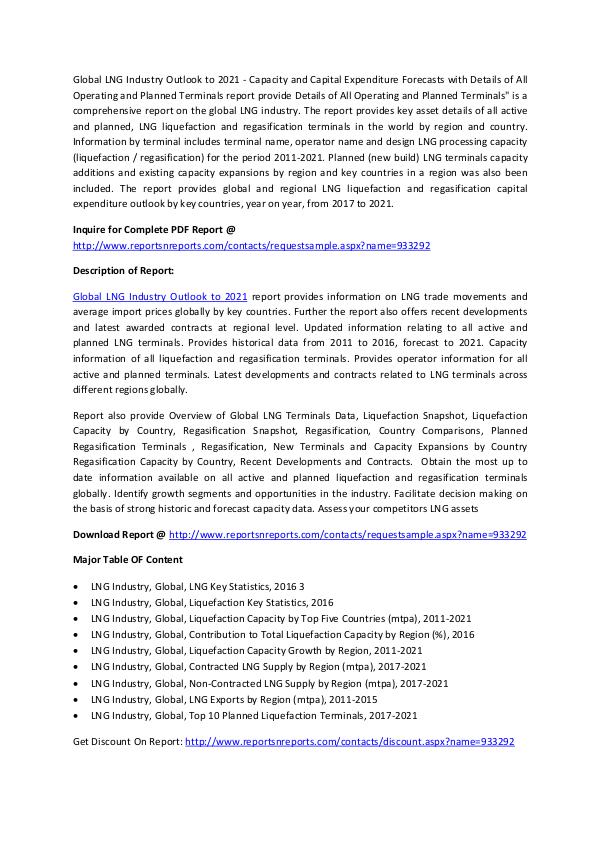 Global LNG Industry Outlook to 2021 2017