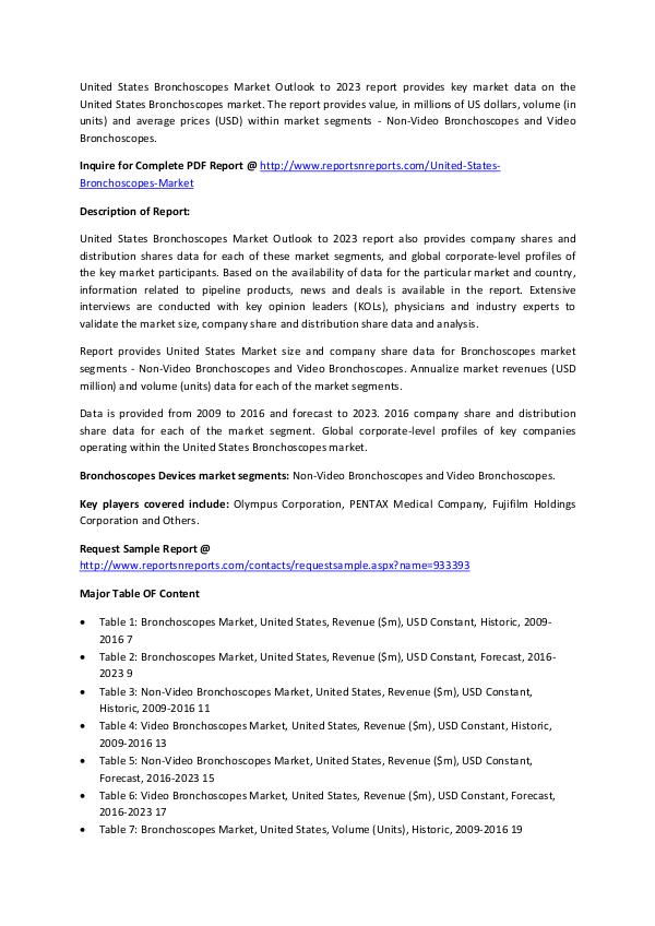 United States Bronchoscopes Market to 2023 2017