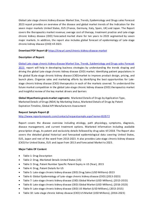 Chronic Kidney Disease Drugs Market : Epidemiology Global Trends 2023 Global Late stage chronic kidney disease Market Si