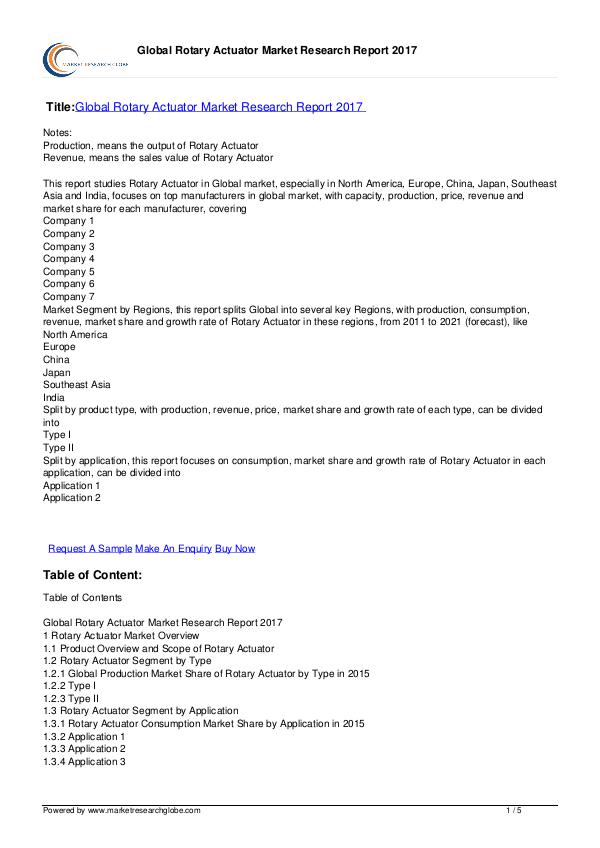 Global Rotary Actuator Market Research Report 2017