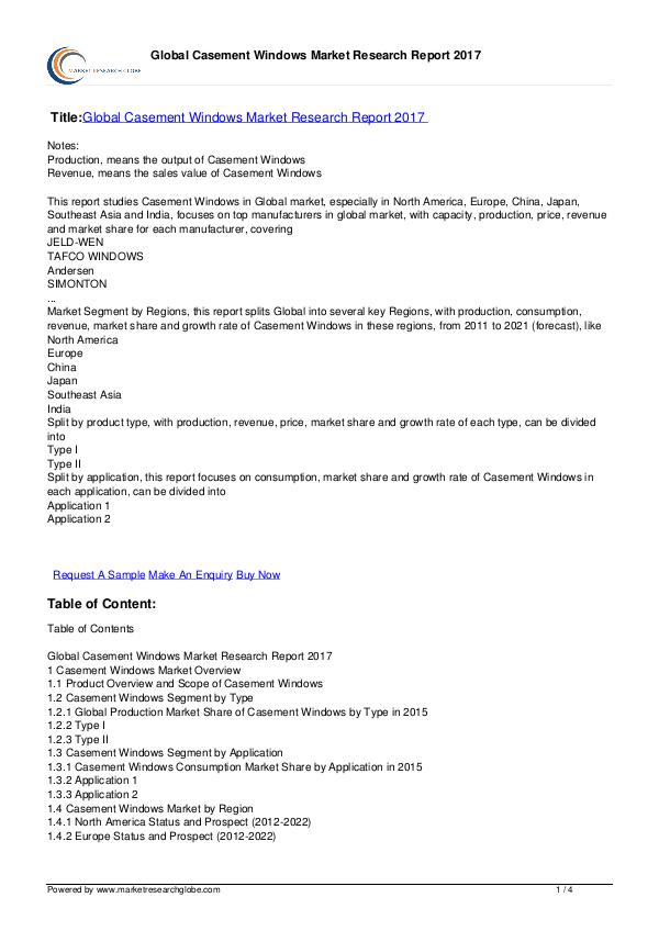 Global Casement Windows Market Research 2017