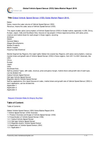 Europe Tire Market Report 2016 Global Vehicle Speed Sensor (VSS) Market 2016