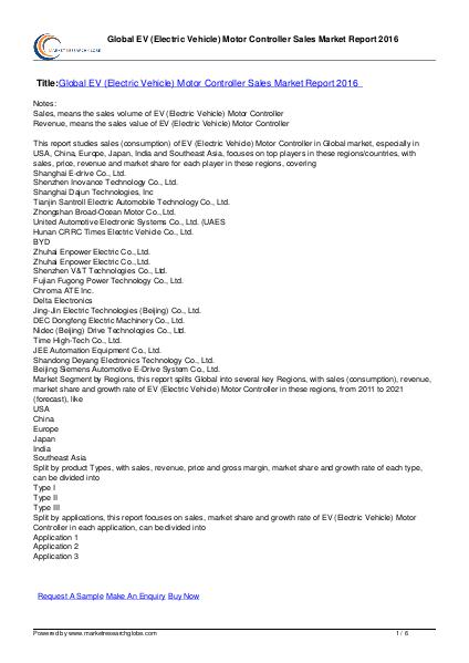 Electric Vehicle Motor Controller Market 2016