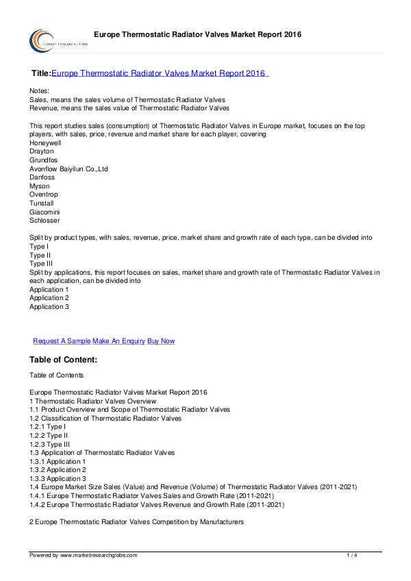 Europe Tire Market Report 2016 Europe Thermostatic Radiator Valves Market 2016