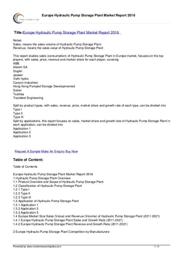 Europe Tire Market Report 2016 Europe Hydraulic Pump Storage Plant Market 2016