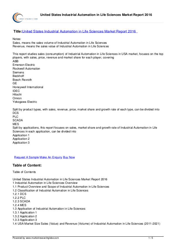 Industrial Automation in Life Science Market 2016